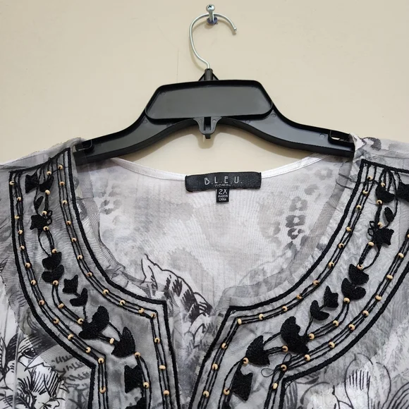 B.L.E.U. size 2X Mesh Embroidered Boho Floral Grunge Fairy Made in USA Black - Picture 9 of 13